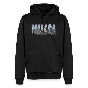 MALAGA - Männer Premium Bio Hoodie - Schwarz - Vorne - Nico (187cm)