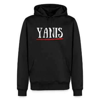Yanis Prénom Naissance Anniversaire Cadeau - Sweat à capuche Premium bio Homme - noir - Devant - Nico (187cm)