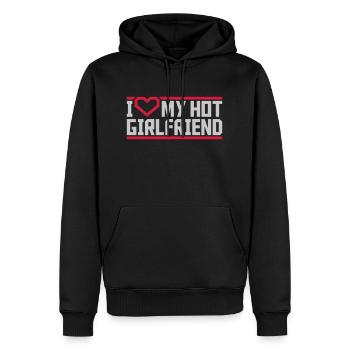 J’aime ma petite amie - Sweat à capuche Premium bio Homme - noir - Devant - Nico (187cm)