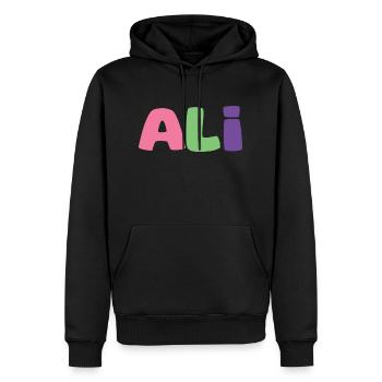 Name - Ali - Männer Premium Bio Hoodie - Schwarz - Vorne - Nico (187cm)