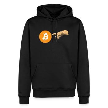 Krypto Creation Hand 1 - Männer Premium Bio Hoodie - Schwarz - Vorne - Nico (187cm)