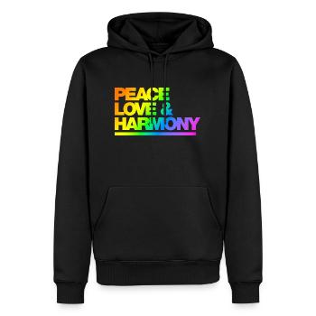 Typo Peace Love Harmony Rainbow - Männer Premium Bio Hoodie - Schwarz - Vorne - Nico (187cm)