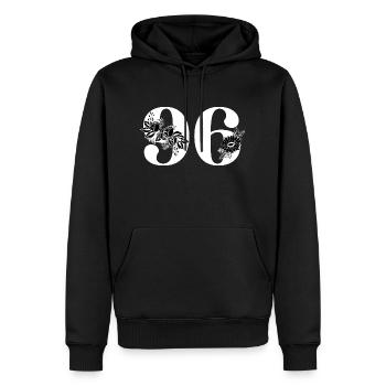 Numéro 96 floral noir - 96e anniversaire floral - Sweat à capuche Premium bio Homme - noir - Devant - Nico (187cm)