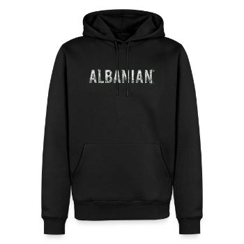 ALBANIAN #02 - Sweat à capuche Premium bio Homme - noir - Devant - Nico (187cm)