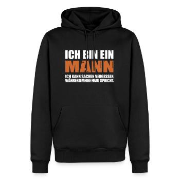 Ich bin ein Mann Spruch Männertag - Männer Premium Bio Hoodie - Schwarz - Vorne - Nico (187cm)