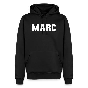 Nom - Marc - Sweat à capuche Premium bio Homme - noir - Devant - Nico (187cm)