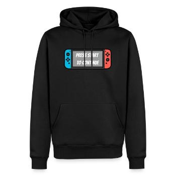Press Start to Continue – Switch style - Sweat à capuche Premium bio Homme - noir - Devant - Nico (187cm)