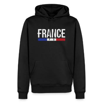 France drapeau bleu blanc rouge B - Sweat à capuche Premium bio Homme - noir - Devant - Nico (187cm)