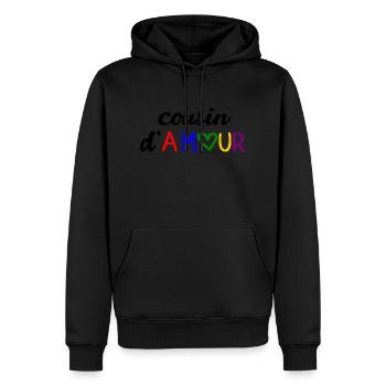 T shirt cousin d'amour, famille, - Sweat à capuche Premium bio Homme - noir - Devant - Nico (187cm)
