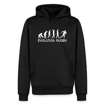 Rugby Evolution - Rugby Humor - Männer Premium Bio Hoodie - Schwarz - Vorne - Nico (187cm)