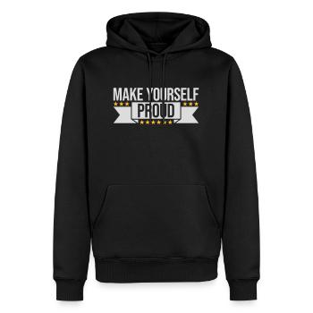 make yourself proud Zitat - Männer Premium Bio Hoodie - Schwarz - Vorne - Nico (187cm)