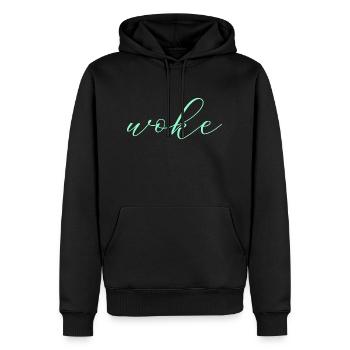 Self-deprecating saying: WOKE - Men’s Premium Organic Hoodie - black - Front - Nico (187cm)