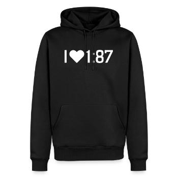 Chemise Modellbahner: J’aime 1:87 - Sweat à capuche Premium bio Homme - noir - Devant - Nico (187cm)
