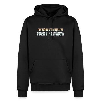 Je vais en enfer dans toutes les blagues d’athées de religion - Sweat à capuche Premium bio Homme - noir - Devant - Nico (187cm)