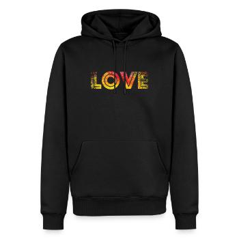 LOVE red yellow speckled - Men’s Premium Organic Hoodie - black - Front - Nico (187cm)