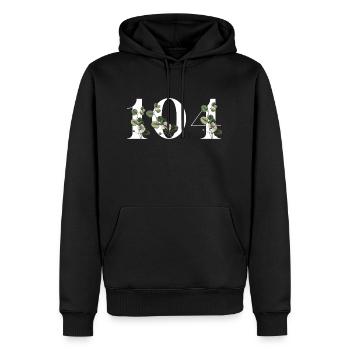 Numéro 104 floral vert - 104e anniversaire floral - Sweat à capuche Premium bio Homme - noir - Devant - Nico (187cm)