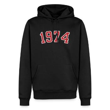 Année de naissance sport 1974 - Sweat à capuche Premium bio Homme - noir - Devant - Nico (187cm)