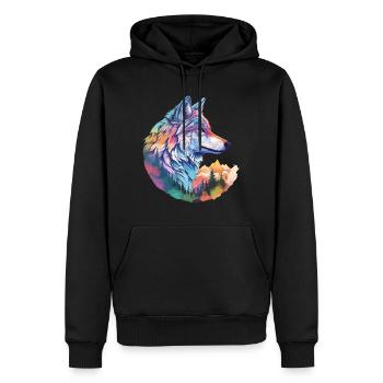 Wolf Wolf’s Head Nature Wilderness Forest Trees Art coloré - Sweat à capuche Premium bio Homme - noir - Devant - Nico (187cm)