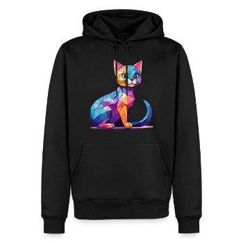 Eine geometrische Illustration mit einer kawaiianischen Katze - Männer Premium Bio Hoodie - Schwarz - Vorne - Nico (187cm)