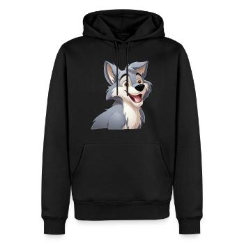 Wolf Lacht Cartoon Comic Wolfskopf Wölfe Süß - Männer Premium Bio Hoodie - Schwarz - Vorne - Nico (187cm)