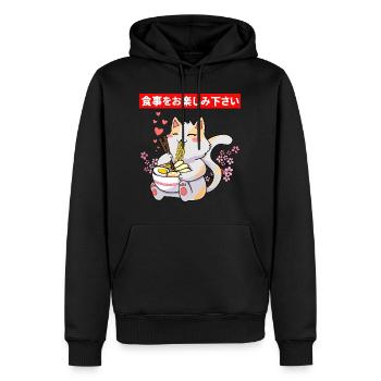 Cute cat eating a bowl of ramen - Men’s Premium Organic Hoodie - black - Front - Nico (187cm)