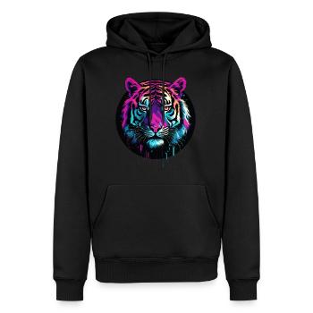 Tiger Tigerkopf Neon Bunt Farbenfroh Wild Mutig - Männer Premium Bio Hoodie - Schwarz - Vorne - Nico (187cm)