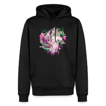Wolf Wolf's Head Forest Nature Mountains Wilderness Colorful - Men’s Premium Organic Hoodie - black - Front - Nico (187cm)