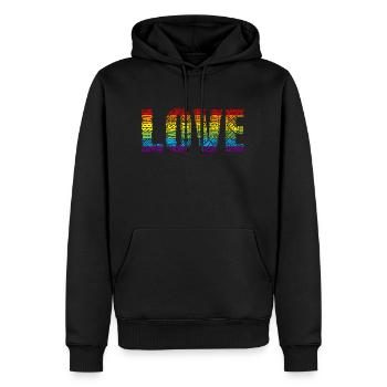 LGBT Queer Pride CSD Word Cloud LOVE Gay Queer Bi - Männer Premium Bio Hoodie - Schwarz - Vorne - Nico (187cm)