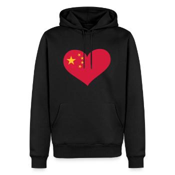 China Herz; Heart China - Männer Premium Bio Hoodie - Schwarz - Vorne - Nico (187cm)