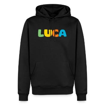 Name - Luca - Männer Premium Bio Hoodie - Schwarz - Vorne - Nico (187cm)