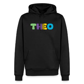 Name - Theo - Männer Premium Bio Hoodie - Schwarz - Vorne - Nico (187cm)