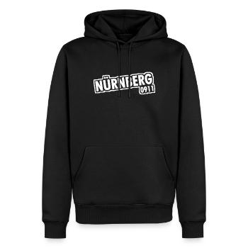 Nürnberg - 0911 - Vorwahl - Bayern - Männer Premium Bio Hoodie - Schwarz - Vorne - Nico (187cm)