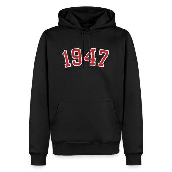 Année de naissance sport 1947 - Sweat à capuche Premium bio Homme - noir - Devant - Nico (187cm)
