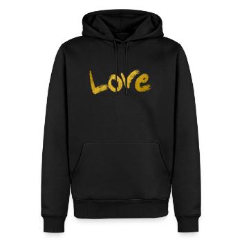 Texte d’amour Or - Sweat à capuche Premium bio Homme - noir - Devant - Nico (187cm)