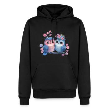 Eule Valentinstag Herz Liebe Geschenkidee - Männer Premium Bio Hoodie - Schwarz - Vorne - Nico (187cm)