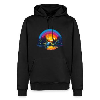 Camping arc-en-ciel - Sweat à capuche Premium bio Homme - noir - Devant - Nico (187cm)
