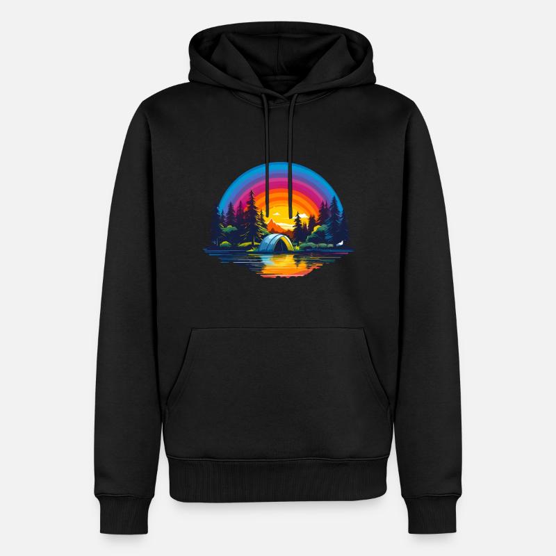 Regenbogen Camping - Männer Premium Bio Hoodie - Schwarz