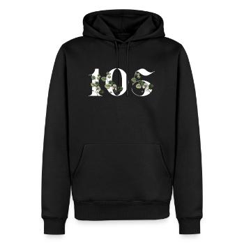 Numéro 105 floral vert - 105e anniversaire floral - Sweat à capuche Premium bio Homme - noir - Devant - Nico (187cm)