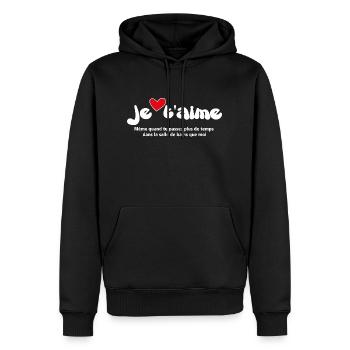 JE T-shirt JE T’AIME - Citations Drôles NOUVEAU 26 - Sweat à capuche Premium bio Homme - noir - Devant - Nico (187cm)