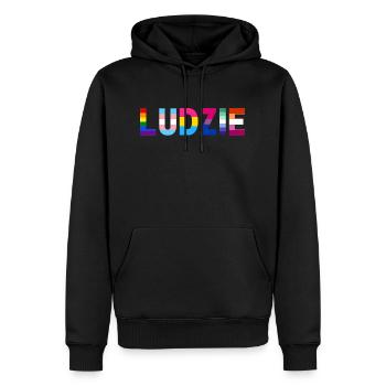 PEOPLE pride T-shirt - Men’s Premium Organic Hoodie - black - Front - Nico (187cm)