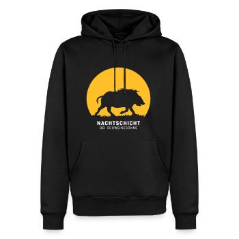 Nachtschicht bei Schweinesonne! Jäger Shirt Jaeger - Männer Premium Bio Hoodie - Schwarz - Vorne - Nico (187cm)