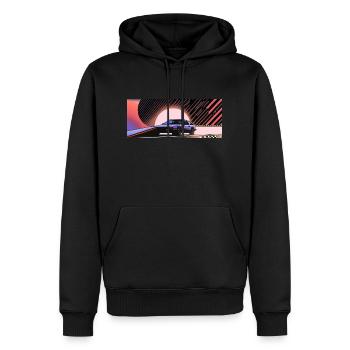 Synthwave voiture de sport depuis le futur de la fiction - Sweat à capuche Premium bio Homme - noir - Devant - Nico (187cm)