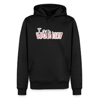 Positive Affirmation - i am worthy - Sweat à capuche Premium bio Homme - noir - Devant - Nico (187cm)