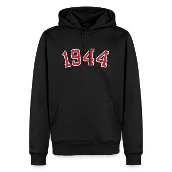 Année de naissance sport 1944 - Sweat à capuche Premium bio Homme - noir - Devant - Nico (187cm)