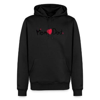 Maman coeur papa txt et coeurs rouges - Sweat à capuche Premium bio Homme - noir - Devant - Nico (187cm)