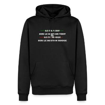 Le fil vert sur le bouton vert,le fil rou… - Sweat à capuche Premium bio Homme - noir - Devant - Nico (187cm)