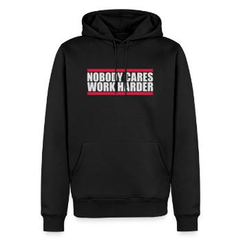 Personne ne s’en soucie de travailler plus dur - Sweat à capuche Premium bio Homme - noir - Devant - Nico (187cm)