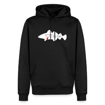 J’aime la morue blanche - Sweat à capuche Premium bio Homme - noir - Devant - Nico (187cm)