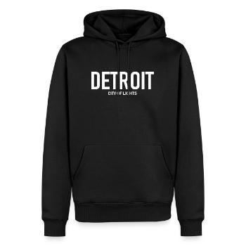 Détroit - Ville Lumière - Etats-Unis - Michigan - Sweat à capuche Premium bio Homme - noir - Devant - Nico (187cm)