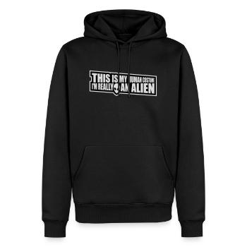 human costume alien Zitat - Männer Premium Bio Hoodie - Schwarz - Vorne - Nico (187cm)